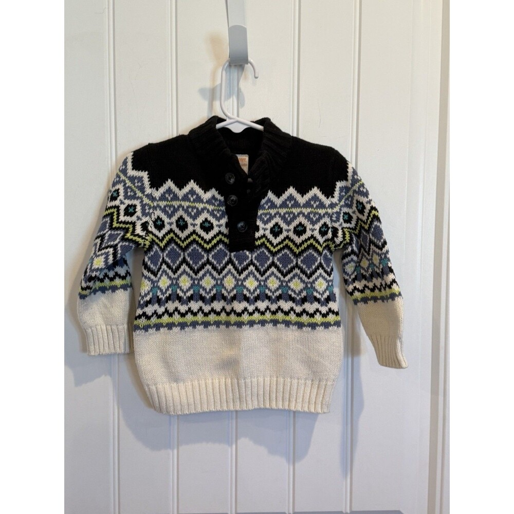 Gymboree Boys 12-18M Fair Isle Nordic Sweater Pullover Button Collar Cotton